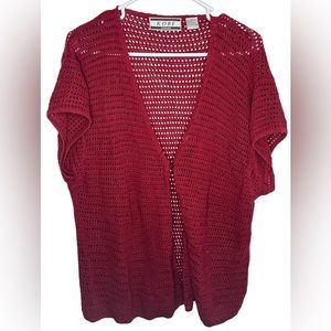 Kobe Woman Red Open Knit Cardigan Short Sleeve Button Cotton Plus Size‎ 1X